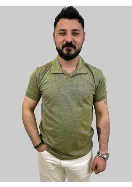Erkek Bymn Düğmesiz Polo Yaka Fıstık Yeşili Tişört