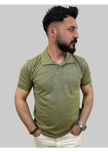Erkek Bymn Düğmesiz Polo Yaka Fıstık Yeşili Tişört modelleri