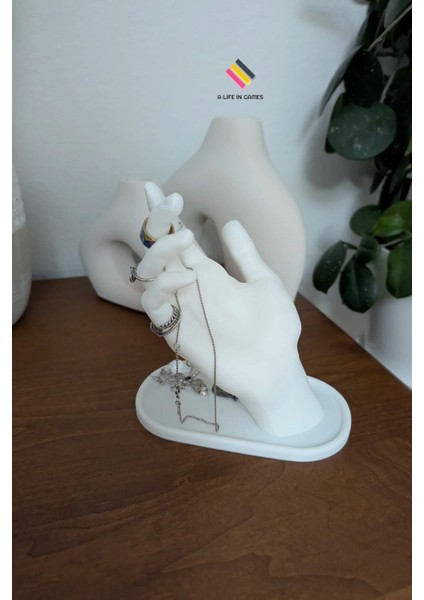 Beyaz geniş el yapımı dekoratif takı sergileme standı, 2 adet, plastik materyal modelleri