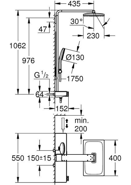 Rainshower Aqua Pure Duvara Monte Termostatik Bataryalı Duş Sistemi (Grafit/füme) Grh 100961AL00 indirimleri