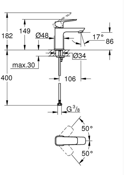 Cubeo Tek Kumandalı Lavabo Bataryası S-Boyut Grh 1016990000