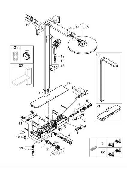 Rainshower Aqua Pure Duvara Monte Termostatik Bataryalı Duş Sistemi (Mat Altın) Grh 100964GL00