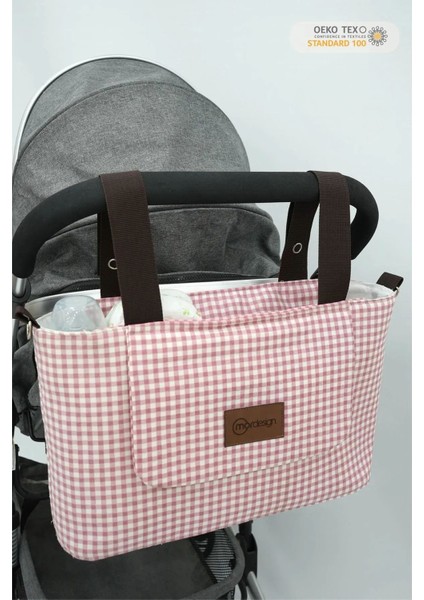 Bebek Arabası Organizer Çanta, Omuz Akılı , Anne Bebek Bakım Çantası, Su Geçirmez, Gingham Serisi