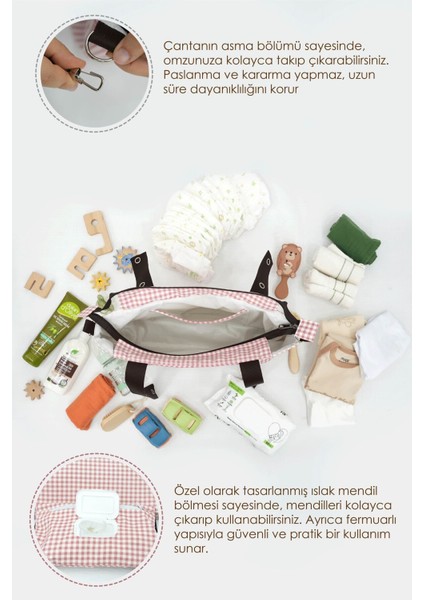 Bebek Arabası Organizer Çanta, Omuz Akılı , Anne Bebek Bakım Çantası, Su Geçirmez, Gingham Serisi indirimleri