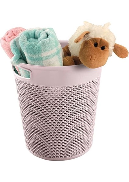 Üçsan Plastik Damla Desenli Çok Amaçlı Evlerin Vazgeçilmezi Pembe Sele Yuvarlak Sepet 12 Lt 30X20 cm