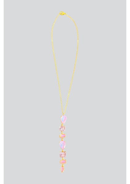 Gold Renk Pembe Taşlı Kolye