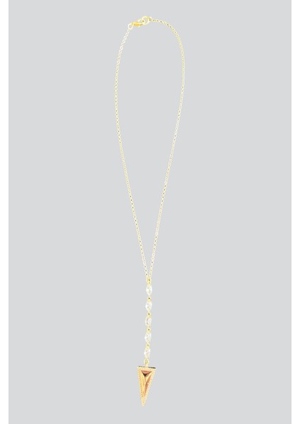 Gold Renk Taş Işlemeli Üçgen Uçlu Kolye