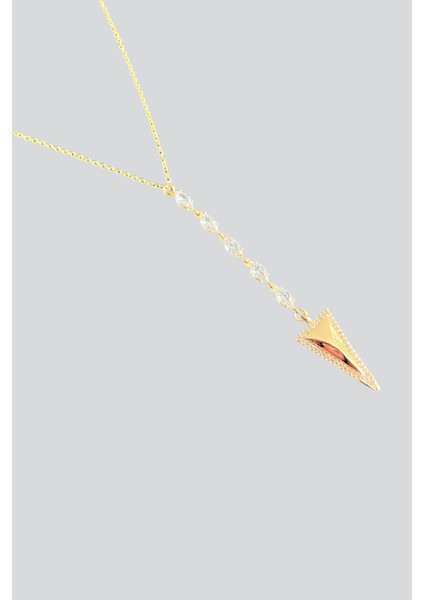 Gold Renk Taş Işlemeli Üçgen Uçlu Kolye fiyatları