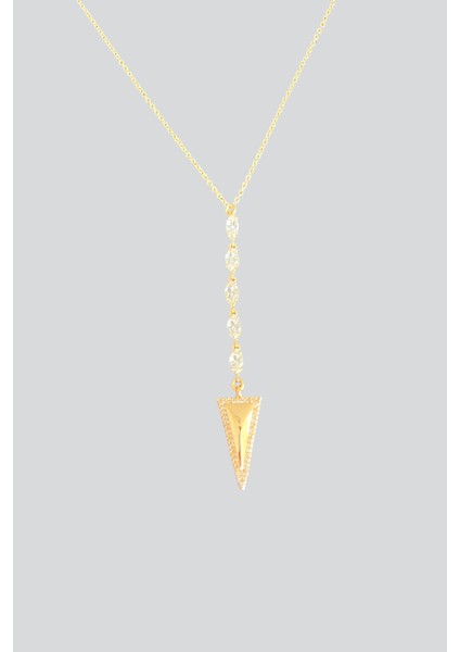 Gold Renk Taş Işlemeli Üçgen Uçlu Kolye modelleri