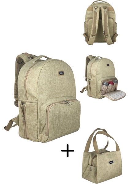 Duo Bej Backpack For Mothers Anne Bebek Bakım Sırt Çantası