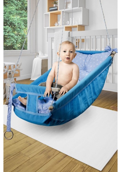 Kids Mavi Bebek Uyku Salıncağı, Ahşap Hamak Beşik Bebek ve Çocuk Odaları Için Ideal Salıncak
