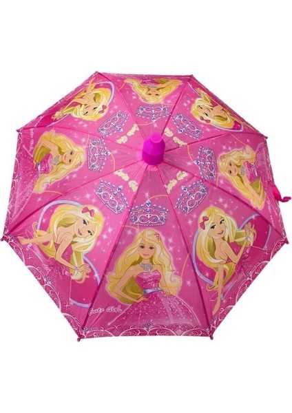 Bardaklı Korumalı Kız Çocuk Pembe Baskılı Şemsiye Moda Aksesuar 1 Adet