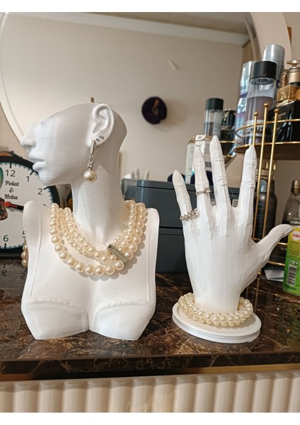 4'lü dekoratif takı ve makyaj standı, siyah ve beyaz, çok renkli, 21cm, 2 parça modelleri