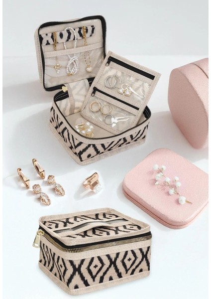 Bej seyahat takı düzenleyici kutu, şık ve kullanışlı, 2 parça polyester organizer fiyatları