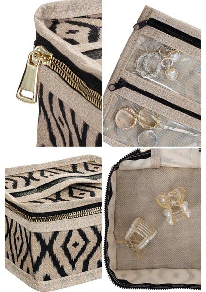 Bej seyahat takı düzenleyici kutu, şık ve kullanışlı, 2 parça polyester organizer modelleri