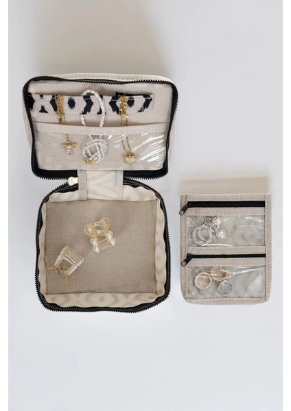 Bej seyahat takı düzenleyici kutu, şık ve kullanışlı, 2 parça polyester organizer fırsatları