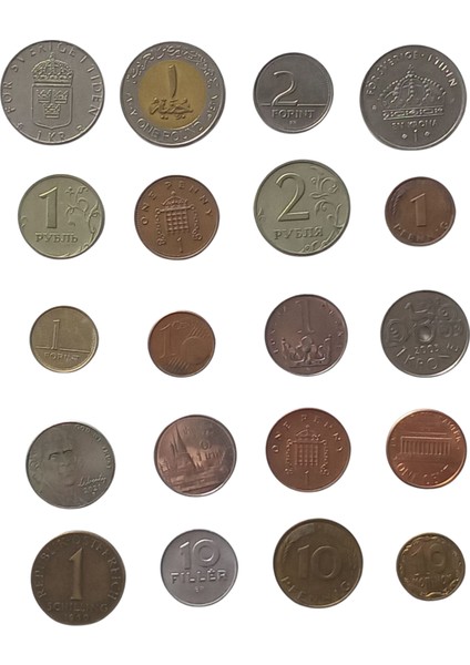 20 Adet Yabancı Madeni Para. Eski Para. Koleksiyon Para.