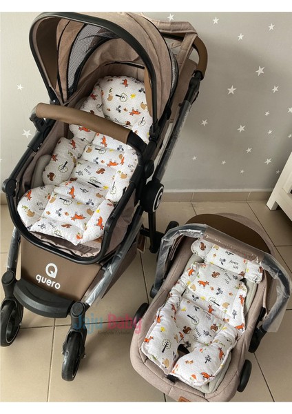 Müslin Tilki Kumaş Bebek Arabası Minderi ve Puset Minderi Set