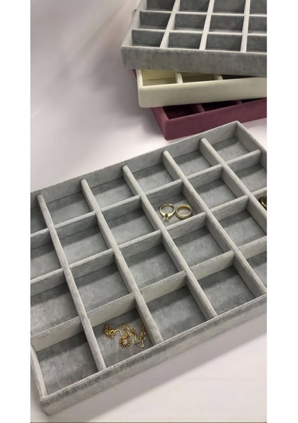 Gri Süet Kumaş Takı Düzeni, 24 Bölmeli Çekmece İçi Organizatör, 34x24 cm fiyatları