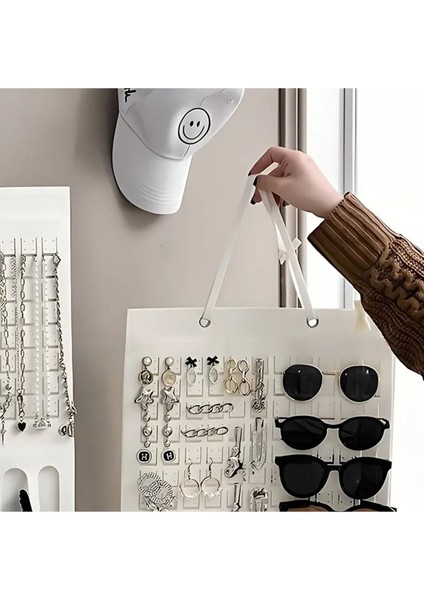 Ekru keçe takı ve aksesuar düzenleyici, duvara monte depolama çantası indirimleri