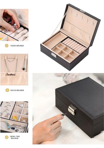 Şık siyah suni deri takı kutusu, kilitli düzenleyici, mücevher saklama alanı fiyatları