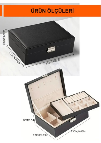 Şık siyah suni deri takı kutusu, kilitli düzenleyici, mücevher saklama alanı modelleri
