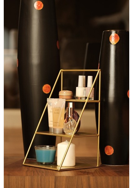 3 Katlı Altın Piramit Metal Organizer - Çok Amaçlı Aksesuar Rafı fiyatları