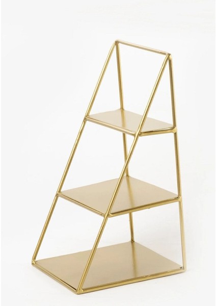 3 Katlı Altın Piramit Metal Organizer - Çok Amaçlı Aksesuar Rafı