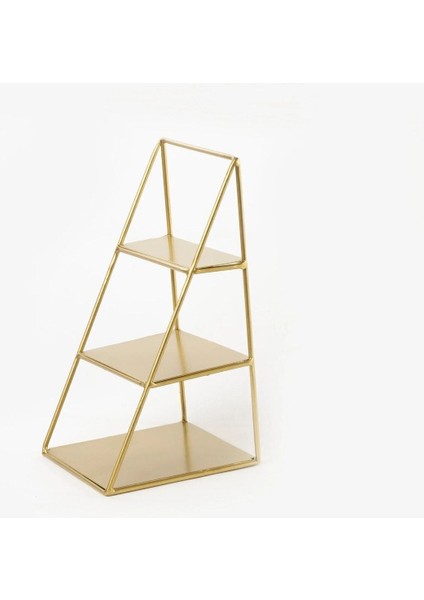 3 Katlı Altın Piramit Metal Organizer - Çok Amaçlı Aksesuar Rafı