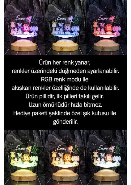 Safari Temalı Bebek Odası Gece Lambası, Safari Konseptli Çocuk Doğum Günü, Hayvanlar Bebek Hediyesi modelleri