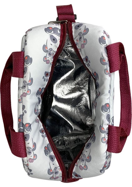 Beslenme Çantası ve Termos Yemek Taşıma Çantası Omuz Askılı-Bordo Panda