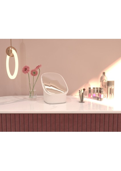 Aynalı Kapaklı Şık Makyaj Organizeri, Krem Renk, Plastik Malzeme, Kullanışlı ve Modern Tasarım fiyatları