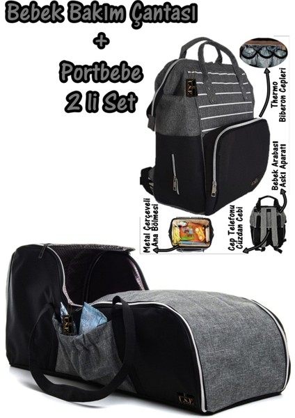 Portbebe Ana Kucağı + Anne Bebek Bakım Çantası Set 2'li indirimleri