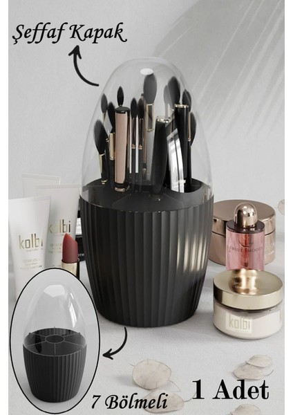Şeffaf kapaklı 7 bölmeli makyaj ve kozmetik düzenleyici, şık ve kullanışlı tasarım