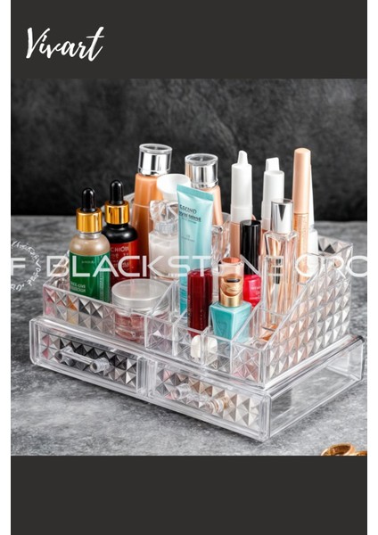 Şık Bej Çok Katlı Makyaj ve Kozmetik Organizer, Plastik Malzeme, 1 Parça