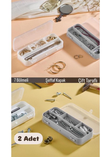 Çok Renkli 7 Bölmeli Takı ve Dişçi Malzemesi Organizer Kutu Seti
