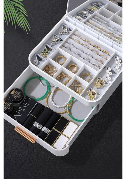 9 Bölmeli Beyaz Çekmeceli Makyaj ve Takı Organizeri fiyatları