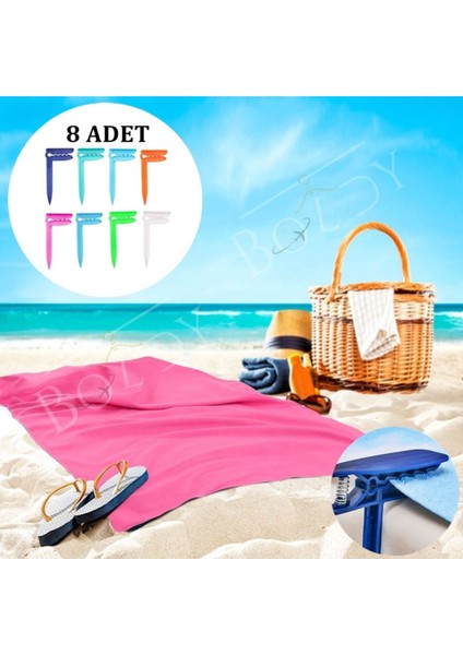 8'li Havlu Kazığı - Havlu Tutucu - Plaj Mandalı - Havlu Mandalı - Kazıklı Mandal - Towel Holder