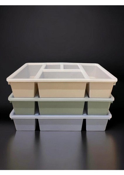 Renkli 3'lü Çok Bölmeli Plastik Organizer, Gri, Kapaklı ve Çekmeceli Set fiyatları