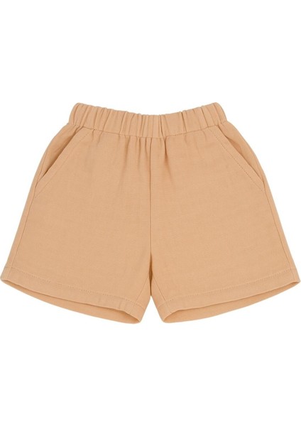 Çift Katlı Müslin Unisex Çocuk Şort %100 Doğal Pamuklu Bej