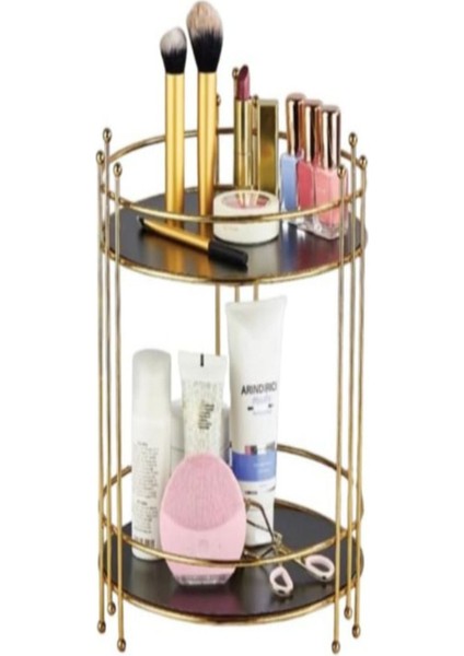 İki Katlı Ahşap ve Misketli Organizer, Siyah, Şık ve Kullanışlı Tasarım