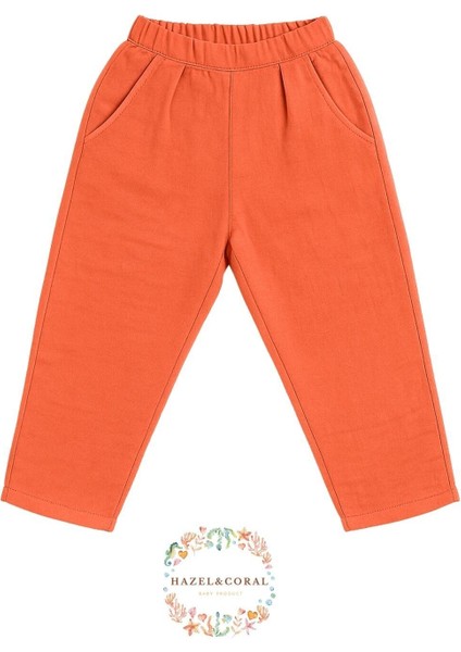 Çift Katlı Müslin Unisex Çocuk Pantolon %100 Doğal Pamuklu Kiremit Rengi 1-2 Yaş