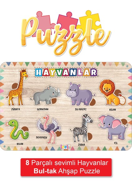 Hayvanlar-Araçlar-Şekiller-Rakamlar-Meyveler-Sebzeler Ahşap 6’lı Set, Eğitici-Öğretici Yapboz
