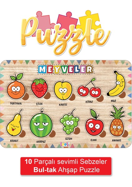 Hayvanlar-Araçlar-Şekiller-Rakamlar-Meyveler-Sebzeler Ahşap 6’lı Set, Eğitici-Öğretici Yapboz
