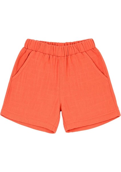 Çift Katlı Müslin Unisex Çocuk Şort %100 Doğal Pamuklu Kiremit Rengi 3-4 Yaş