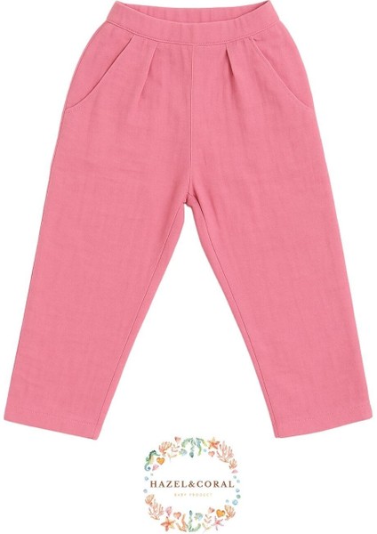 Çift Katlı Müslin Unisex Çocuk Pantolon %100 Doğal Pamuklu Gül Kurusu 1-2 Yaş