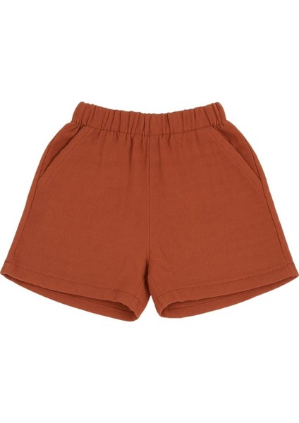 Çift Katlı Müslin Unisex Çocuk Şort %100 Doğal Pamuklu Kahverengi