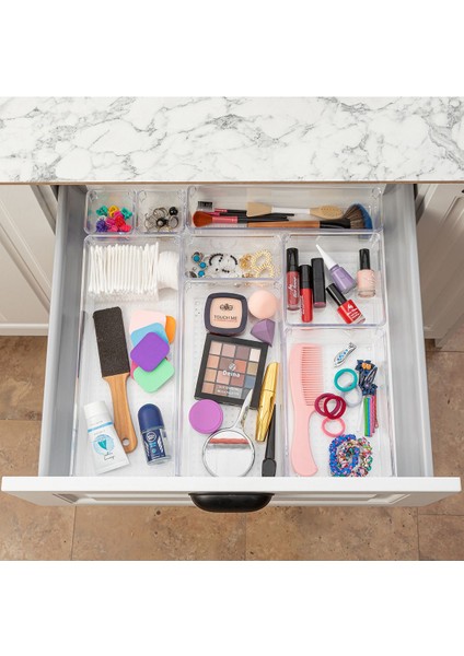 12'li Çok Renkli Akrilik Dolap ve Çekmece Düzenleyici Set