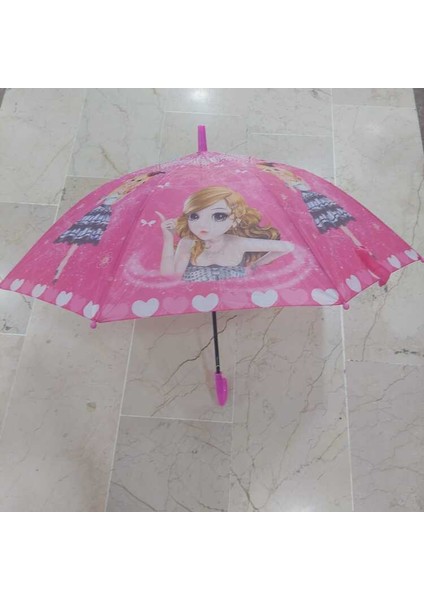 8 Tel Oto Çocuk Şemsiye Kız Pembe Kalpli Kelebek Moda 1 Adet