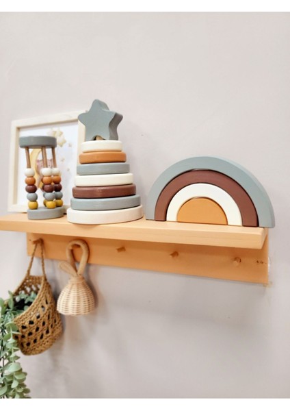 Yıldız Halka Kule Set (Halka Kule + Abaküs + Gökkuşağı )Ahşap Oyuncak Dekor Montessori Oyuncak